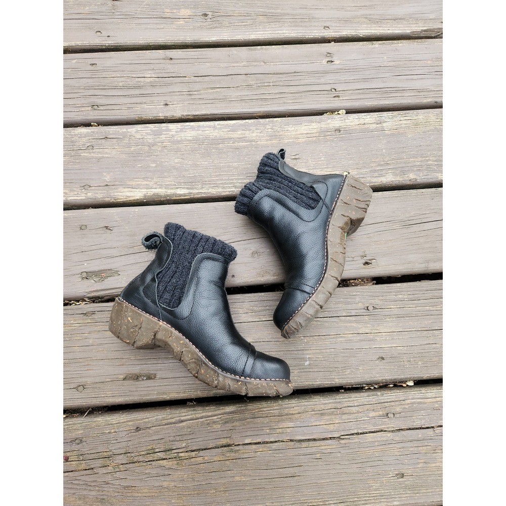 El Naturalista Yggdrasil Boots Black Leather Knit Collar Size 37 Women US 7 - Picture 4 of 8